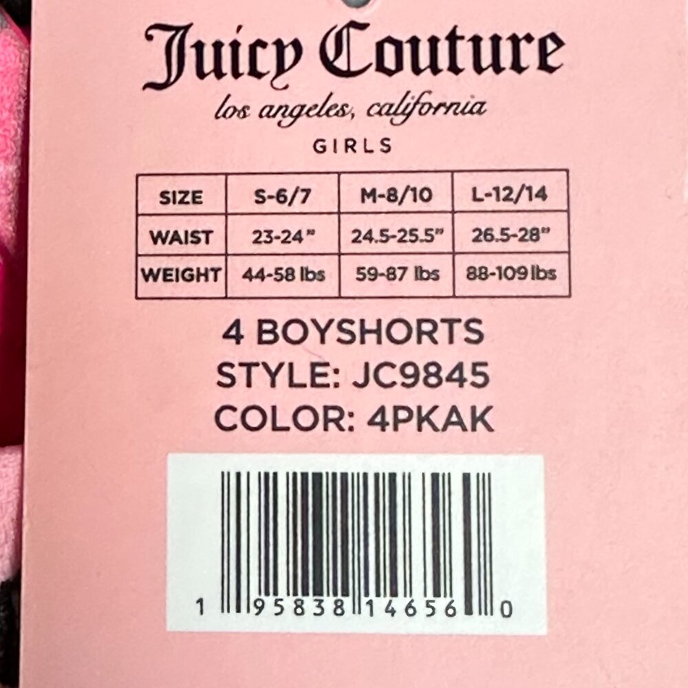 Juicy Couture Boyshorts 4 Pack Underwear Girls Size 8/10 Medium 4 Pack NWT - Picture 3 of 9